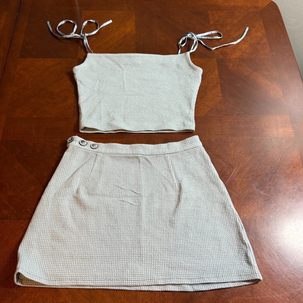 Petite Studio NYC 2 Piece Skirt & Crop Top Set‎ Textured XS XXS GRAY